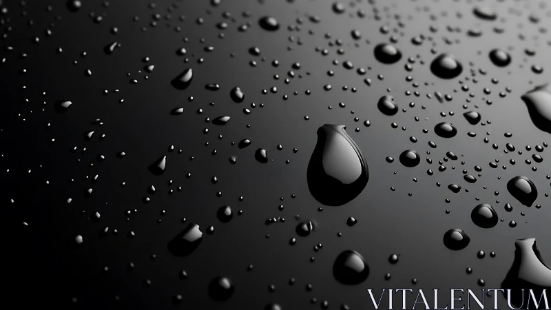 Micro water droplets on glossy black surface under directional lighting