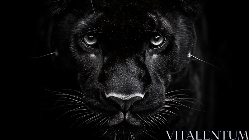 Black Panther Portrait with Piercing Luminous Eyes in High-Contrast Nocturnal Setting