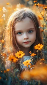 Young Girl in Golden Flower Field Portrait