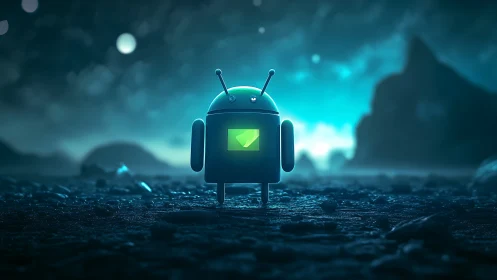 Midnight android scout wandering a neon lunar frontier.