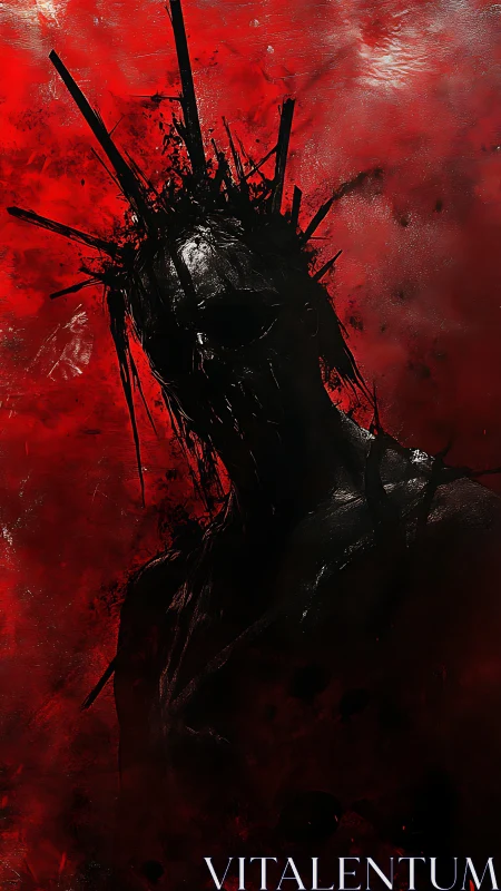 Viscous obsidian effigy with spiked cranial eruption silhouette.