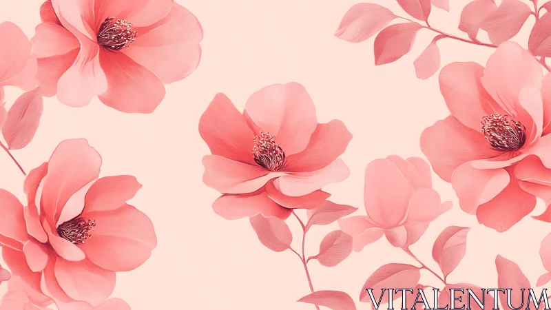 Pink Blossoms on Soft Cream Background