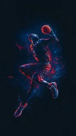 Electric basketball leap glowing with bold neon energy.