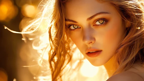 Golden sunlight frames a calm, captivating portrait gaze