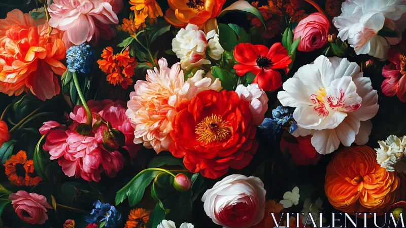 Vibrant Floral Arrangement Against Dark Background.