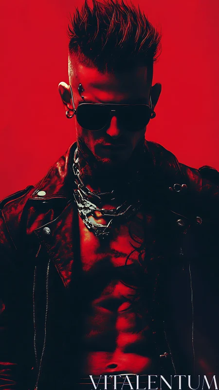 High contrast cyberpunk portrait isolates punk rider in red chiaroscuro