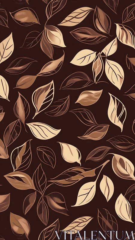 Brown botanical leaf pattern with flowing linear silhouettes.