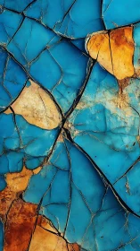 Cracked blue stone surface with orange mineral veins.