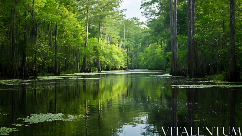 Cypress Swamp Waterway with Mirror Reflections.