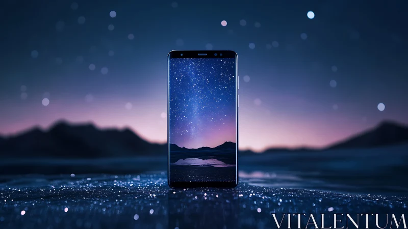 Digital painting of smartphone portal against starfield horizon.