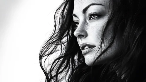 High contrast monochrome portrait of woman in profile.