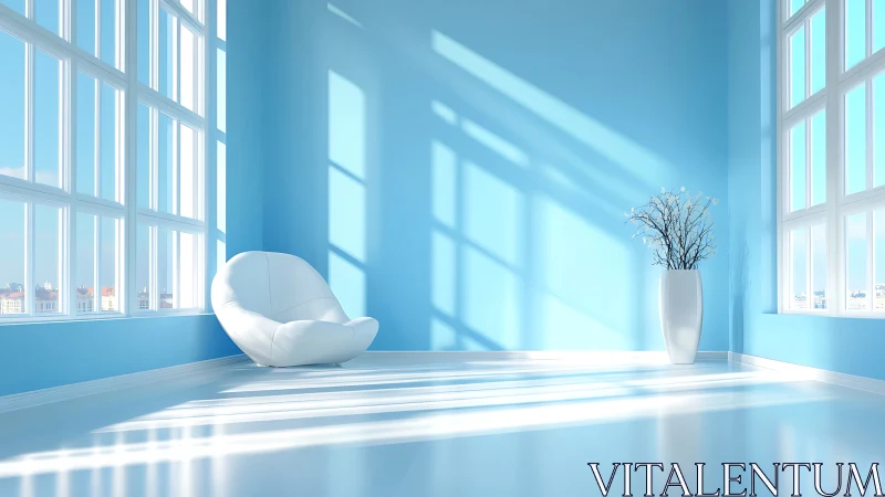 Sunlit blue living space celebrates calm minimalist comfort