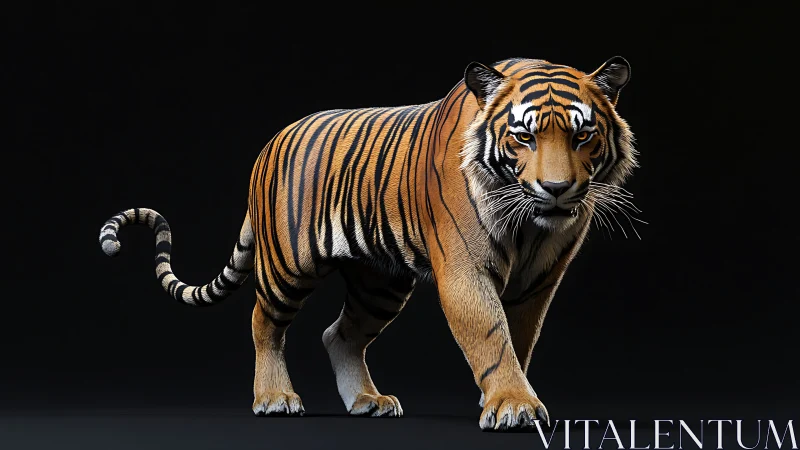 Quiet Stride of a Striped Tiger Against Deep Night Skies.