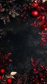 Dark festive background frames deep red holiday foliage