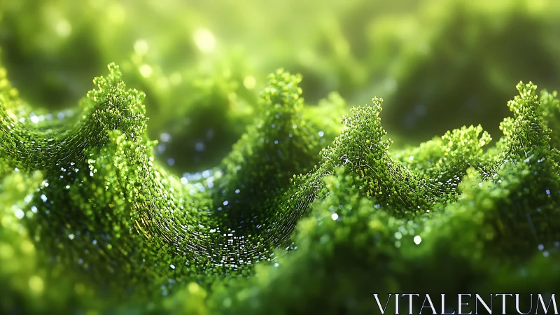 Microbial forest waves in luminous green voxel bloom.