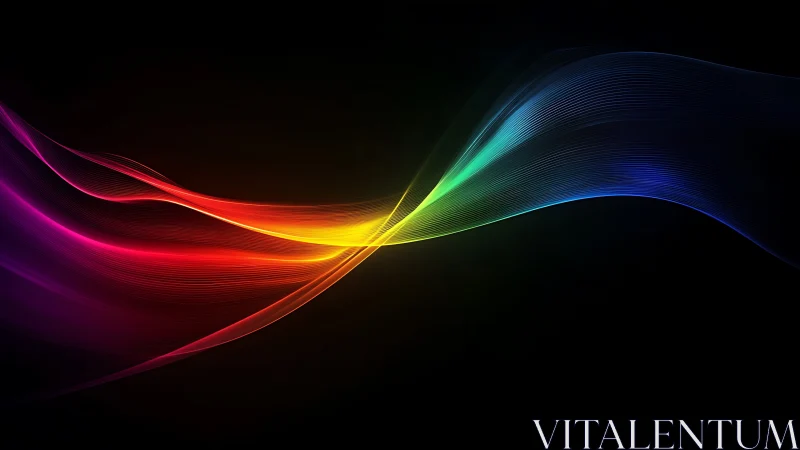 Chromatic light ribbons sweep across deep black field.