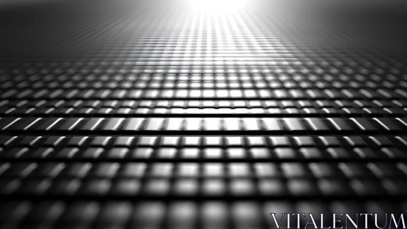 Abstract metallic grid surface with glowing light in futuristic style.