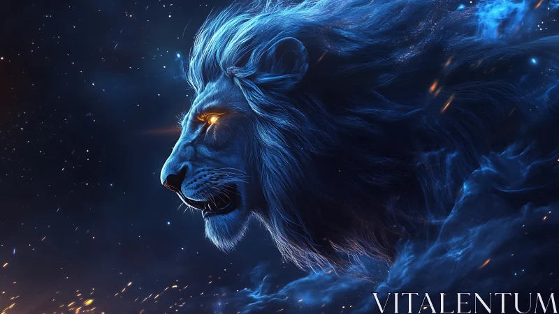 Cosmic lion profile glows within swirling stellar nebula