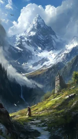 Solitary wanderer courts the thunderheart peak of clouds