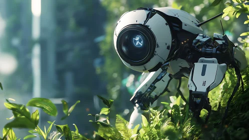 3D biomech drone in lush overgrown rainforest environment.