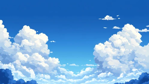 Vast blue sky with towering white summer clouds.