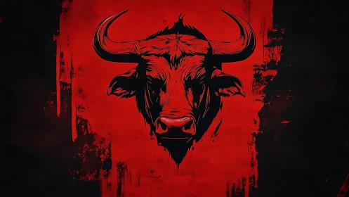 Bold red bull portrait glowing with fierce, focused energy.