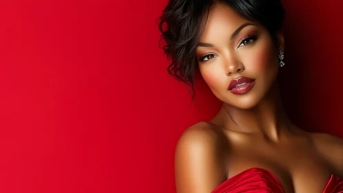 Glamorous portrait in monochrome red with cinematic lighting.