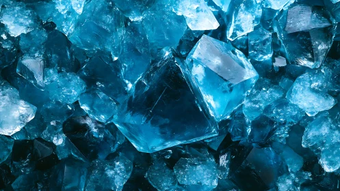 Glowing blue crystal shards form a luminous abstract surface.