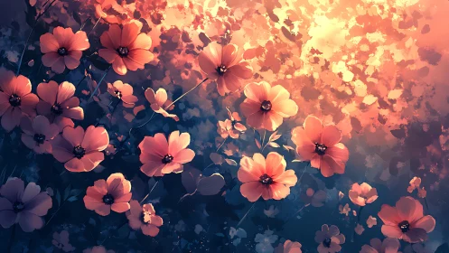 Volumetric Cosmos Flowers: Digital Rendering with Atmospheric Particle Effects