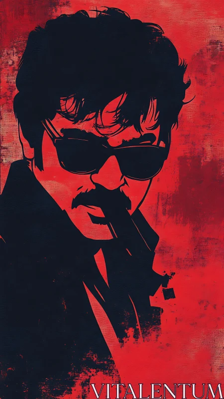 Graphic noir portrait with high-contrast red negative space.