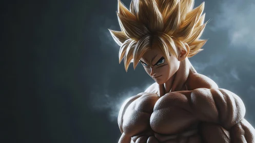 3D anime warrior portrait with dramatic rim lighting focus.