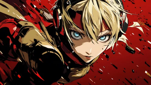 Dynamic anime cyborg heroine in high velocity forward motion