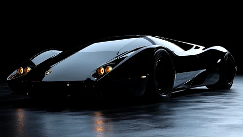 Midnight gloss supercar gliding through quiet shadows.