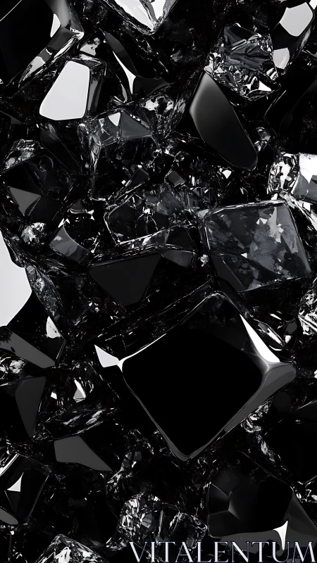 Black reflective geometric fragments in dense clustered field.