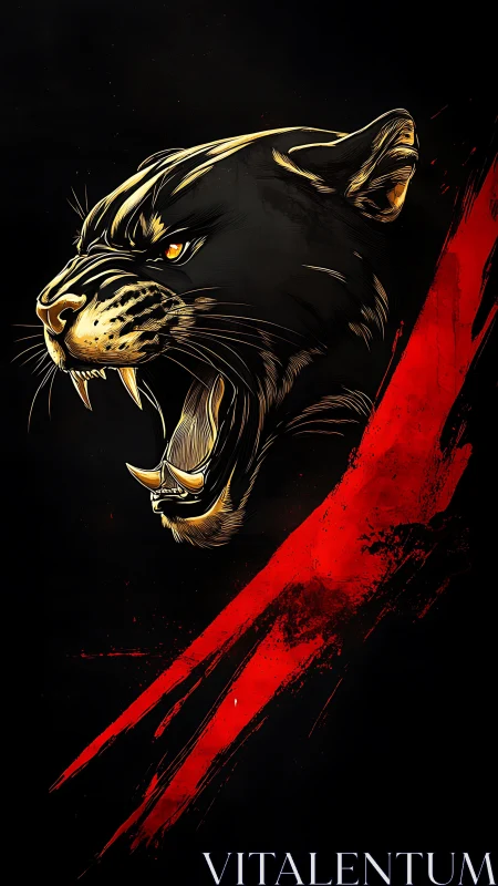 Snarling panther portrait intersects with dynamic red slash