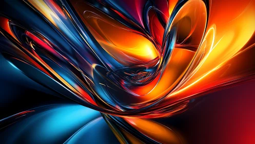 Swirling molten ribbons in luminous abstract 3D space.