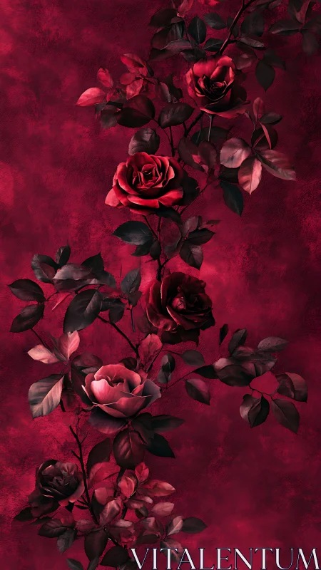 Crimson Velvet Roses Dance Through Deep Burgundy Mist