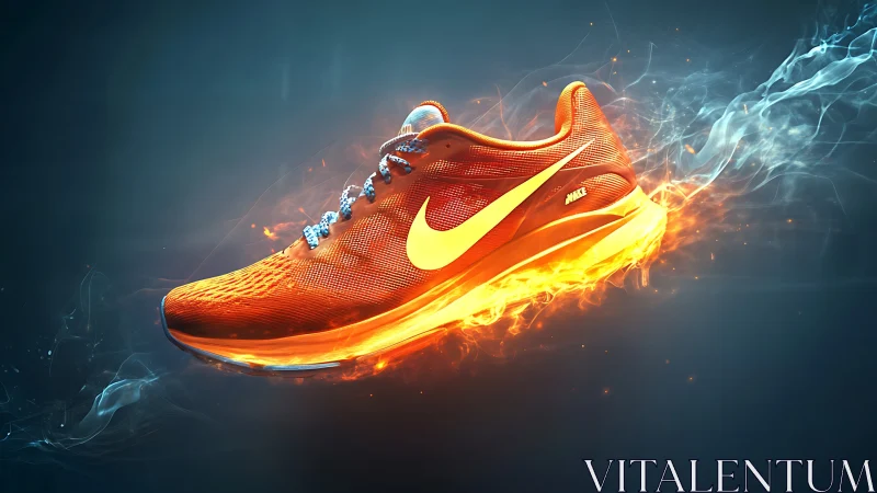Orange Nike running shoe with fiery glowing sole effect.
