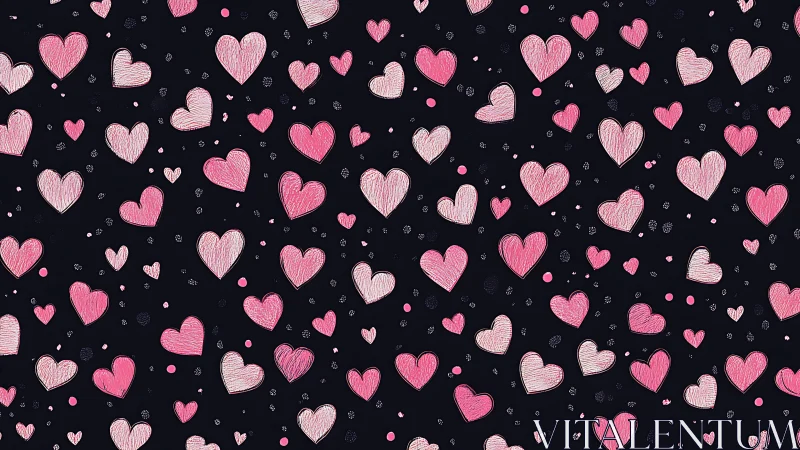 Monochromatic Dark Field with Pink Stipulated Hearts and Decorative Elements