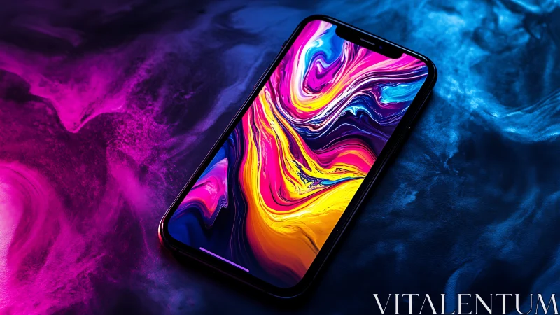 Neon tides crash through a smartphone’s liquid glass portal