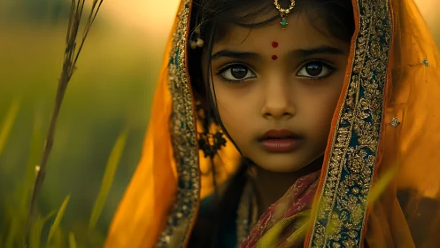 Golden dusk wraps a jeweled gaze in quiet childhood wonder.