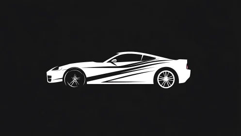 Sleek white sports car silhouette with bold racing stripes.