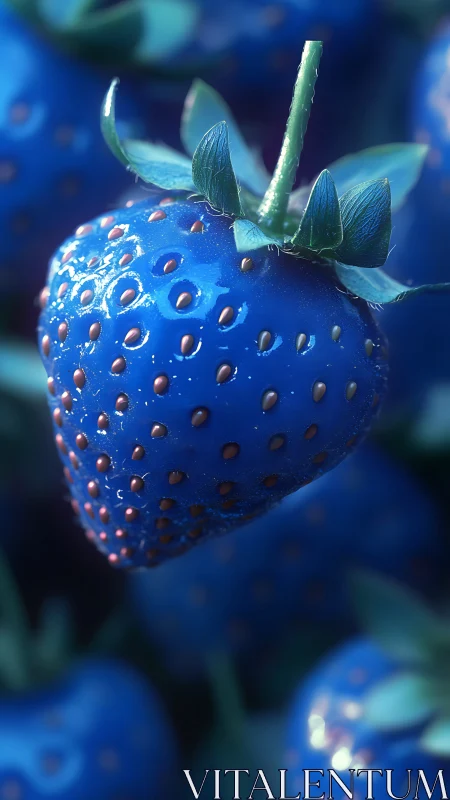 Photoreal blue strawberry macro with glossy texture.