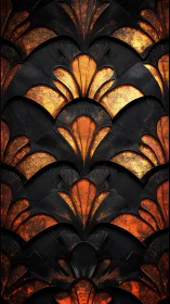 Radiant art deco fan relief in molten copper and black.