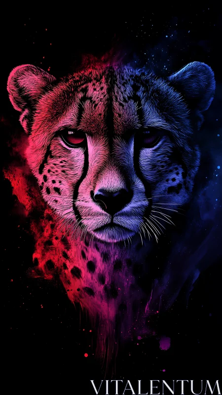 Neon Split-Tone Cheetah Portrait with Dual Chromatic Gradient Effect.