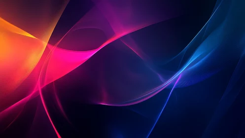 Vibrant neon light waves over deep gradient background.