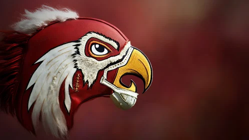 Sports helmet with stylized eagle head logo in profile