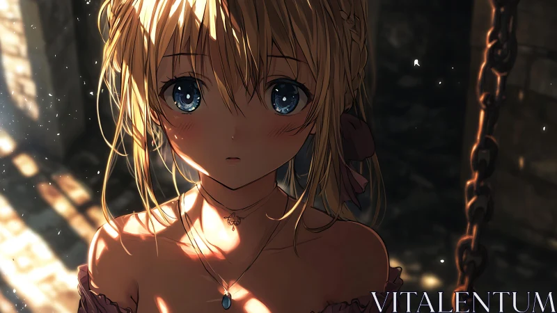 Soft sunlight and shy blue eyes in a quiet, tender moment.