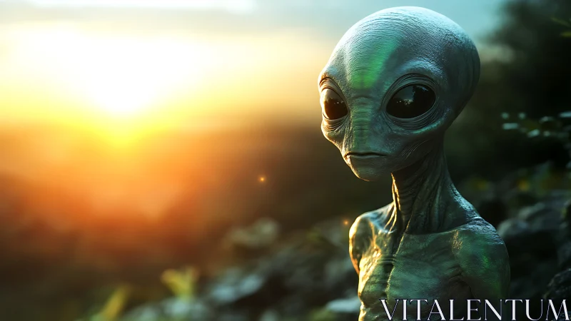 Sunset visitor from the stars gazes over a glowing horizon.