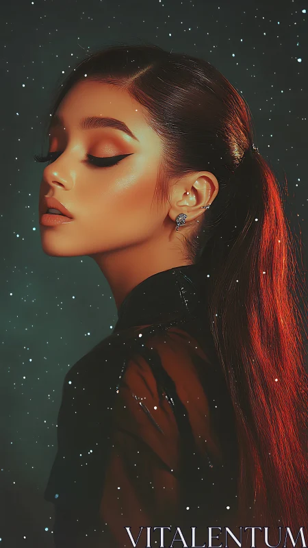 Cinematic side-profile portrait with luminous bokeh field.